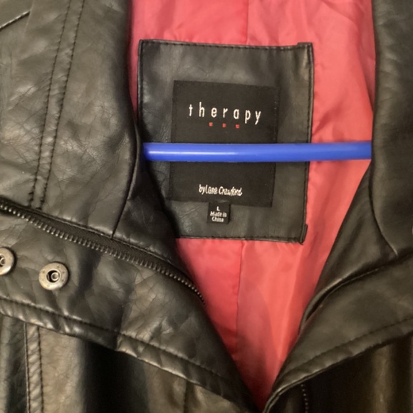 Faux Leather Biker Jacket w/ Knit Ribbed Details - Picture 3 of 9